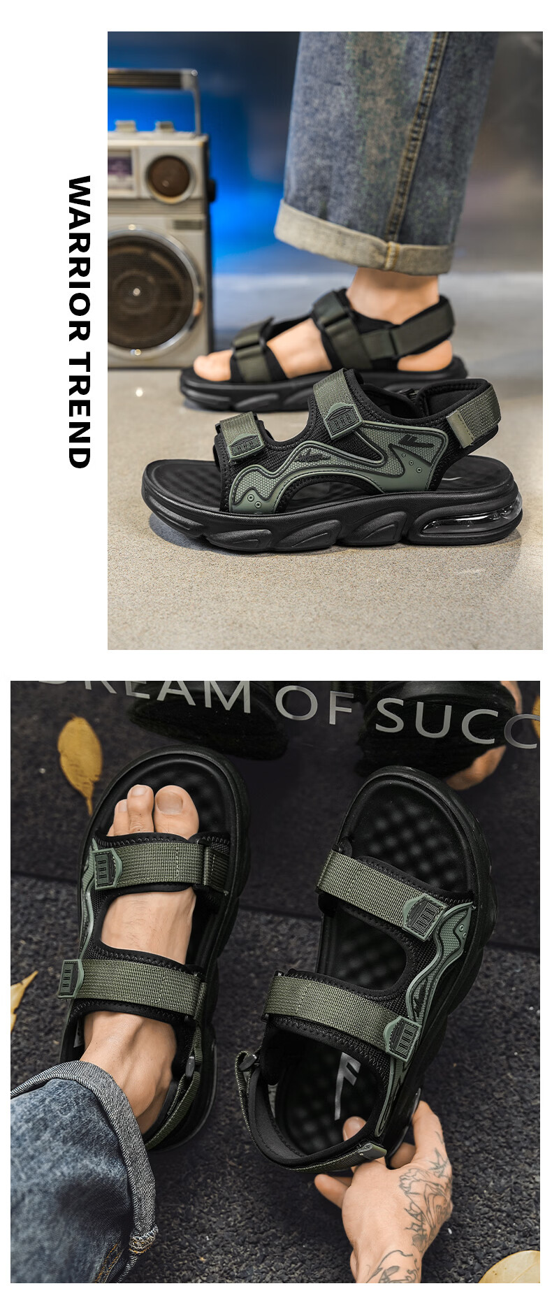 Warrior Official Flagship Store Men's Breathable Casual Shoes Men's Beach Sandals Black Size 39 15