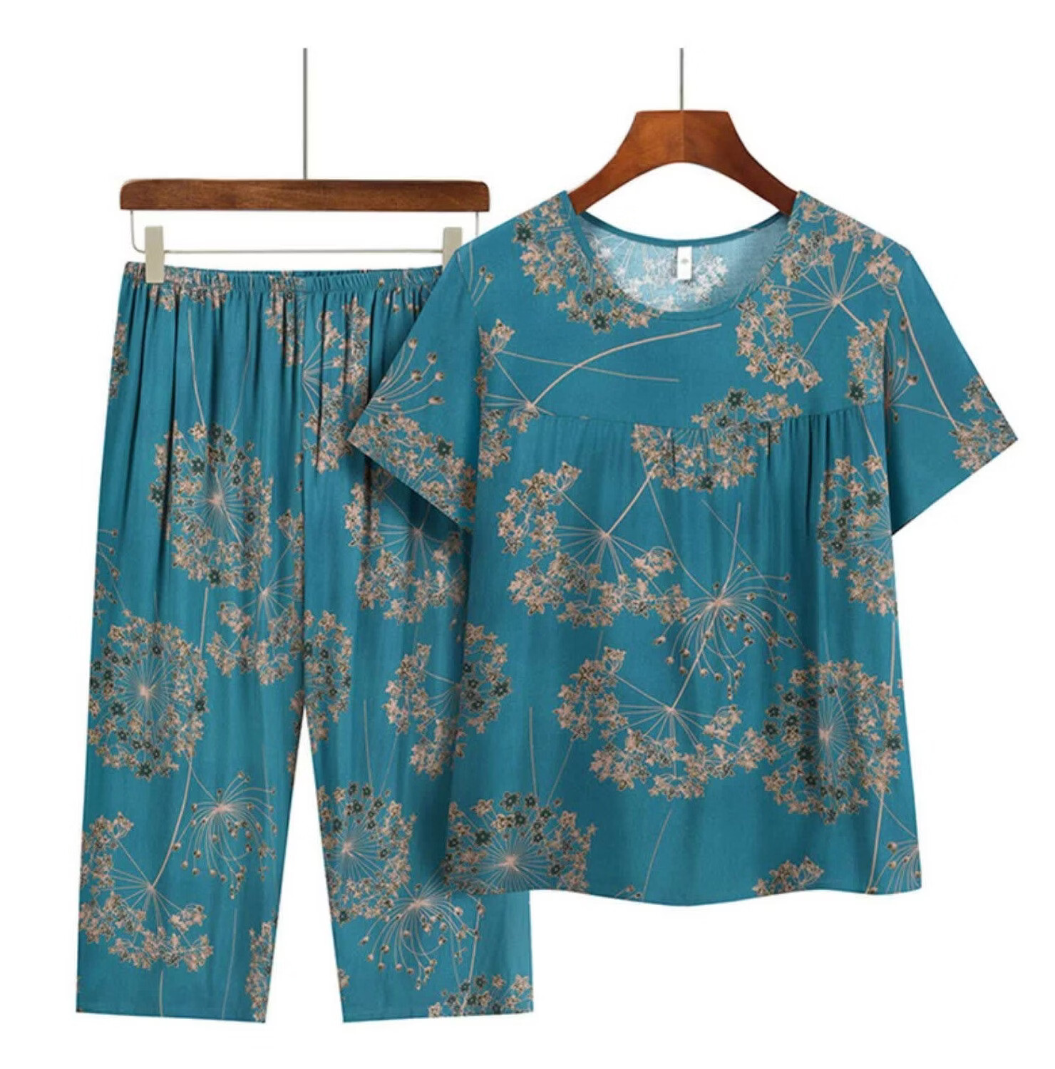 Fengxiao Grandma Summer New Set Cotton Silk Short Sleeve Two-Piece Suit Middle-Aged and Elderly Mom Clothes for 50-60 Years Old 10