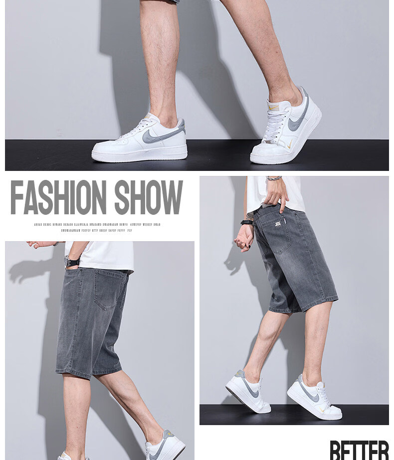 JEEP SPIRIT Men's Summer Denim Shorts Thin Casual Loose Straight Ice Silk Stretch Five-Point Pants 14