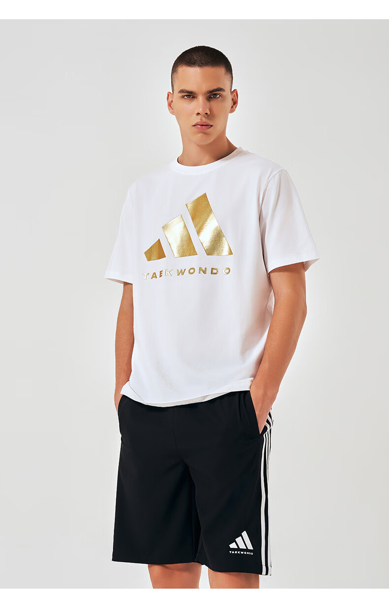 Adidas Men's Short-Sleeve T-Shirt, Spring And Summer Casual Sports Breathable Lightweight Round Neck Tee, Black/gold (Cotton), Size L 13