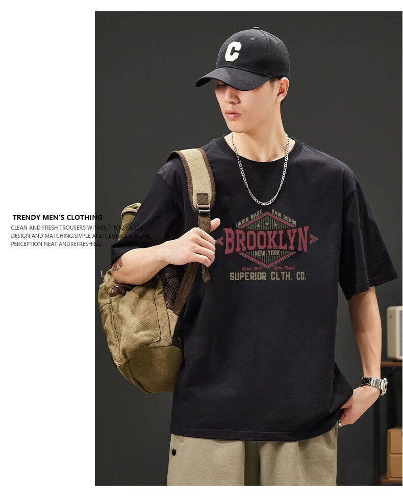 Jeanswest Men's 230g Pure Cotton Short Sleeve T-Shirt Summer New American Style Loose Fit INS Trendy Hong Kong Style Base Shirt 14