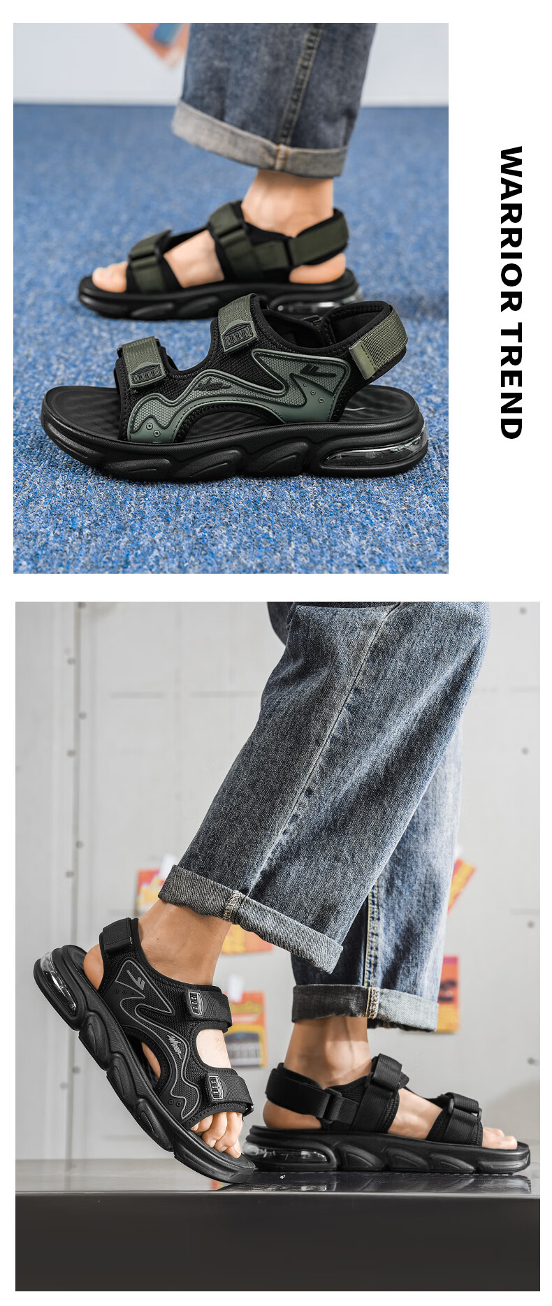 Warrior Official Flagship Store Men's Breathable Casual Shoes Men's Beach Sandals Black Size 39 16
