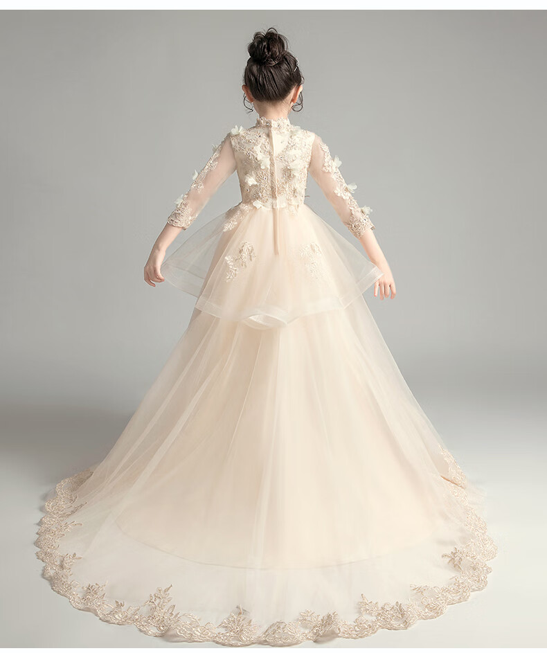 迪士尼(disney)儿童拖尾晚礼服花童公主裙女童婚纱走秀蓬蓬纱小女孩