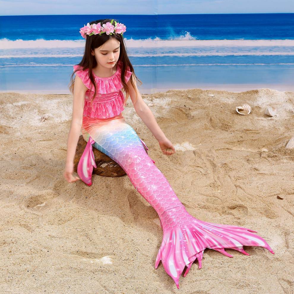 美人鱼泳衣套装 女童美人鱼尾巴衣服中大童游泳套装夏儿童泳衣分体