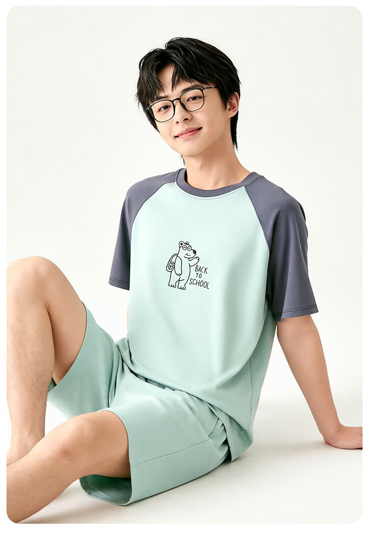 Bingxue Kapok Boys' Summer Modal Pajama Set Breathable Cooling Short Sleeve Shorts for Teenagers and Overweight Kids 12
