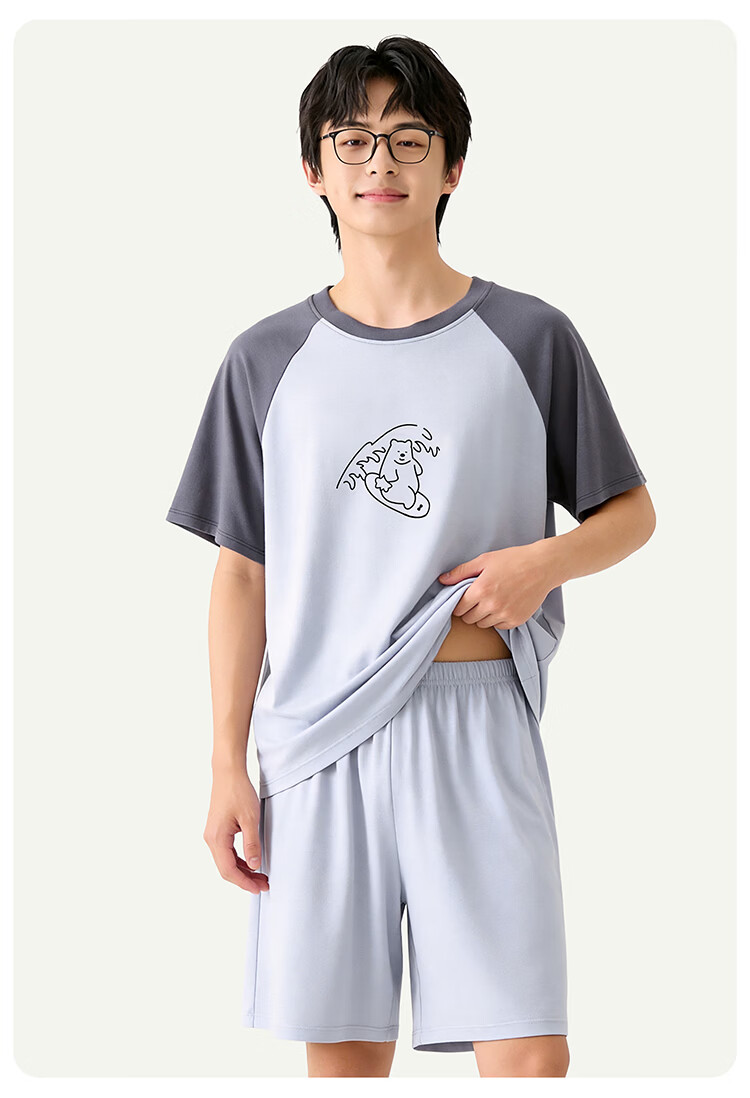 Bingxue Kapok Boys' Summer Modal Pajama Set Breathable Cooling Short Sleeve Shorts for Teenagers and Overweight Kids 30