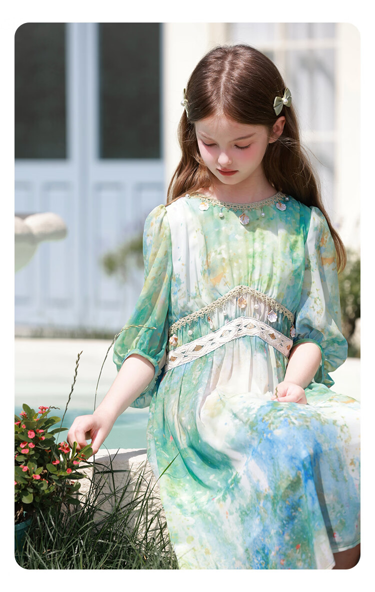 CHANZUIGOU Girls Bohemian Dress Spring 2026 New Children's Beach Vacation Dress Stylish Princess Dress 16