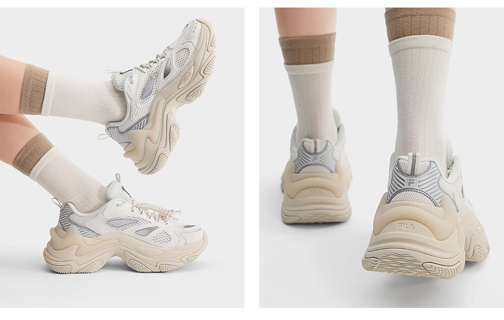 FILA Official Fishbone 3+ Dad Shoes Women's Casual Shoes 2026 Summer New Height Increasing Sports Shoes 9