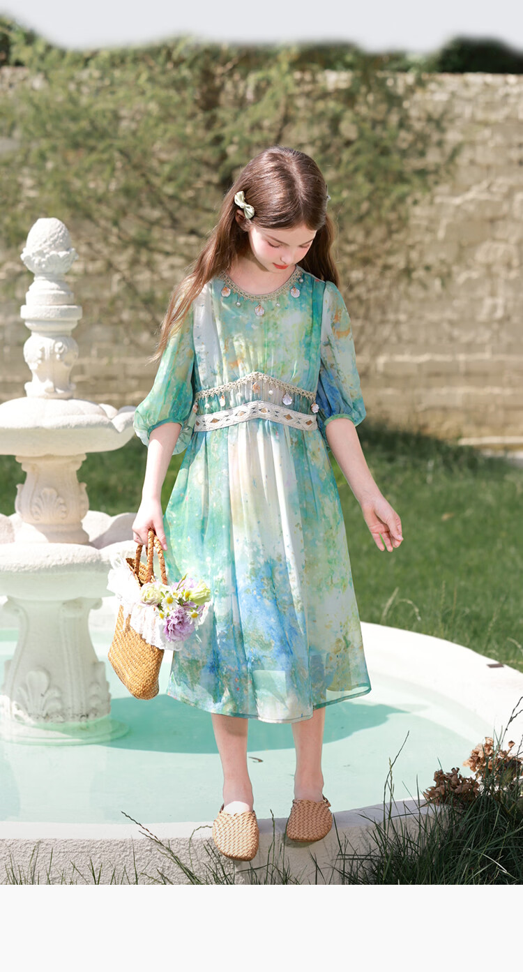 CHANZUIGOU Girls Bohemian Dress Spring 2026 New Children's Beach Vacation Dress Stylish Princess Dress 3