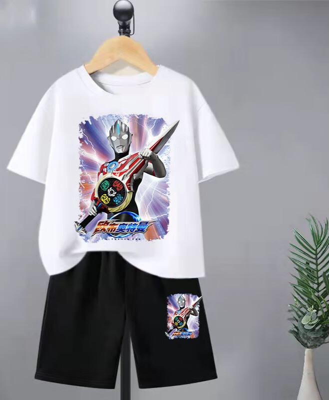 粉欢 儿童奥特曼衣服男童夏季3-8岁中童短袖短裤两件套潮赛罗银河