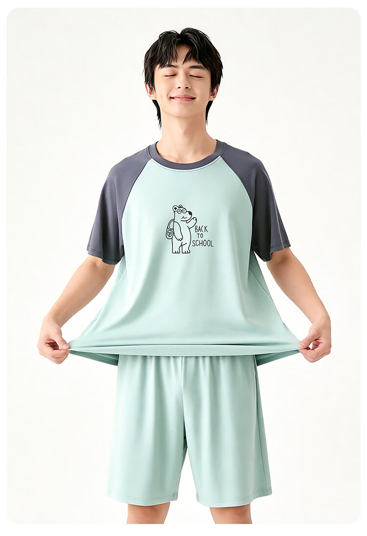 Bingxue Kapok Boys' Summer Modal Pajama Set Breathable Cooling Short Sleeve Shorts for Teenagers and Overweight Kids 10