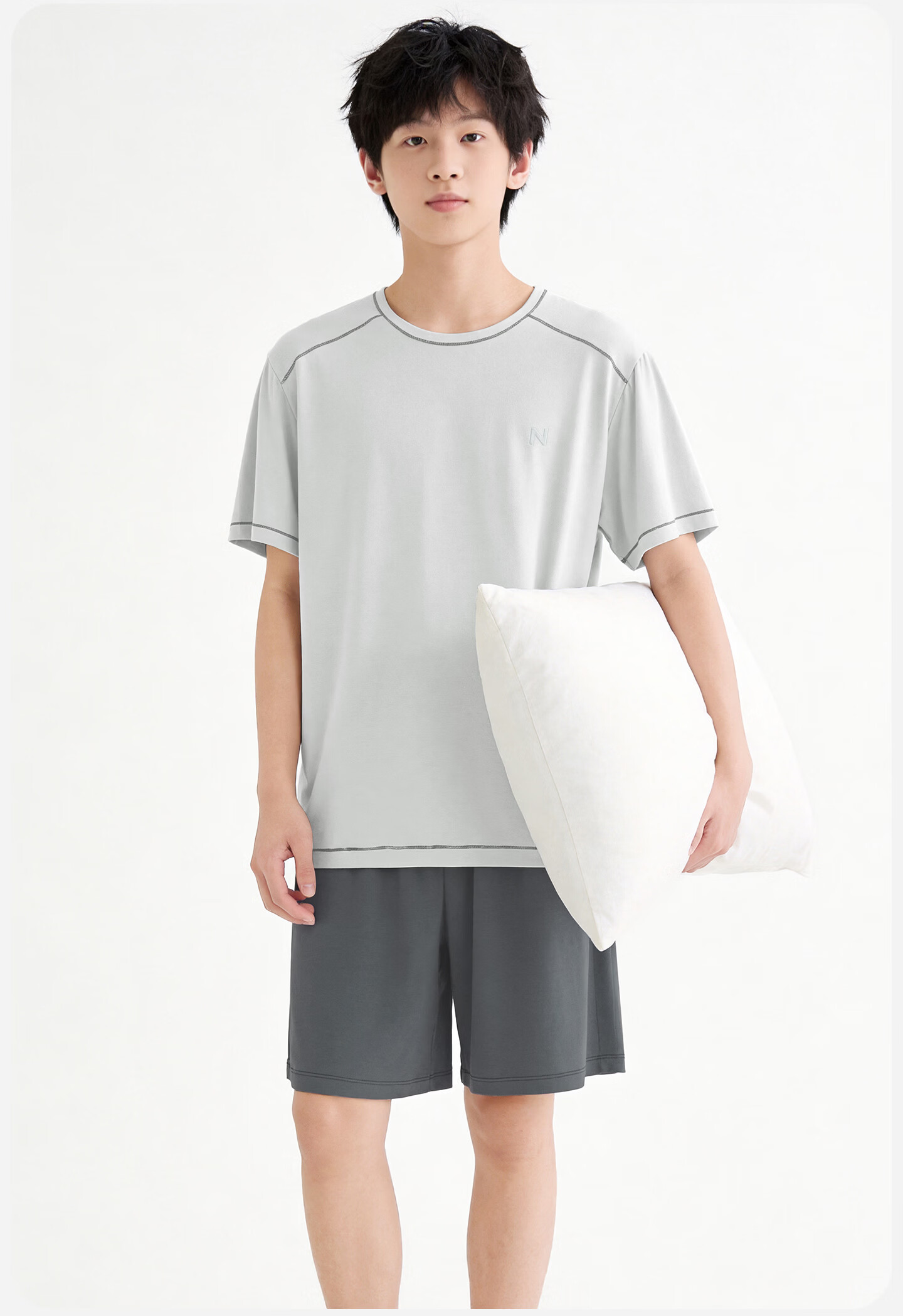 Langsha Children's Pajamas 2026 New Boys Teenagers Student Ice Silk Short Sleeve Set Summer Thin Homewear 19