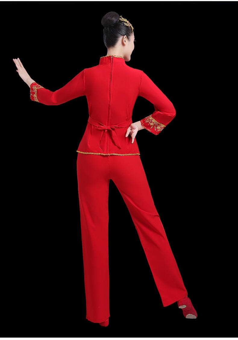 跳腰鼓服装广场舞服装套装女秧歌服演出服中老年扇子舞蹈腰鼓服 荧光