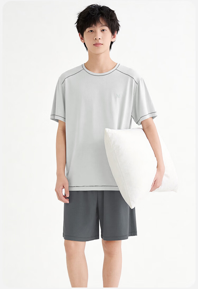 Bingxue Kapok Boys' Modal Pajama Set Summer Cool Short Sleeve Solid Color Two-Piece Sleepwear for Kids and Teens 19