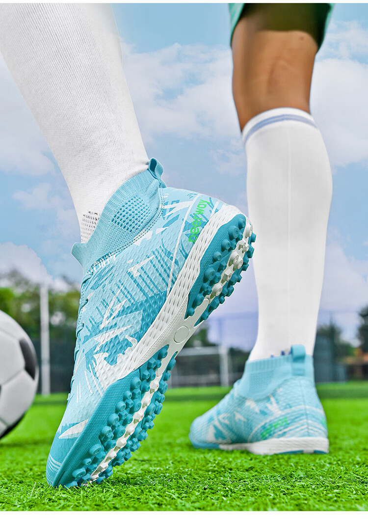 DEERWAY TF Turf Soccer Shoes Men Adult High-Top Ankle Support Youth Big Kids Competition Training Shoes White Moon Size 35 21