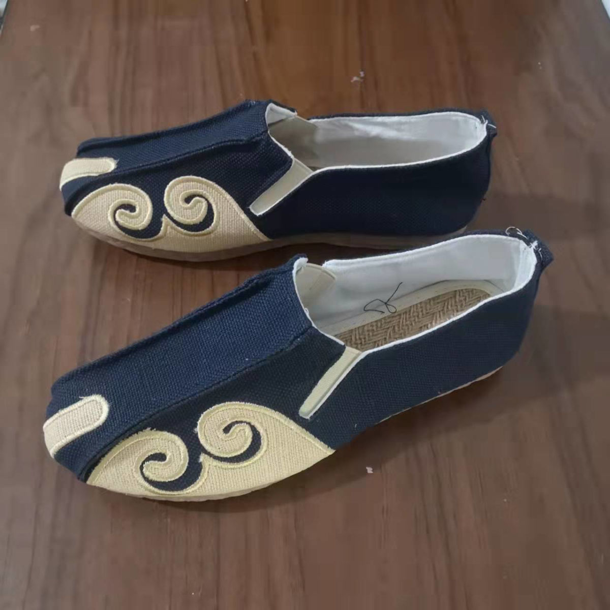 老兆京中式唐装鞋子男士一脚蹬大理手工亚麻鞋男祥云僧侣牛筋底软底