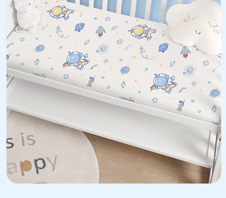 BEYONDHOME BABY Pure Cotton Fitted Sheet A-Class for Newborns and Toddlers, Cute Planet Design, 120*65cm 23