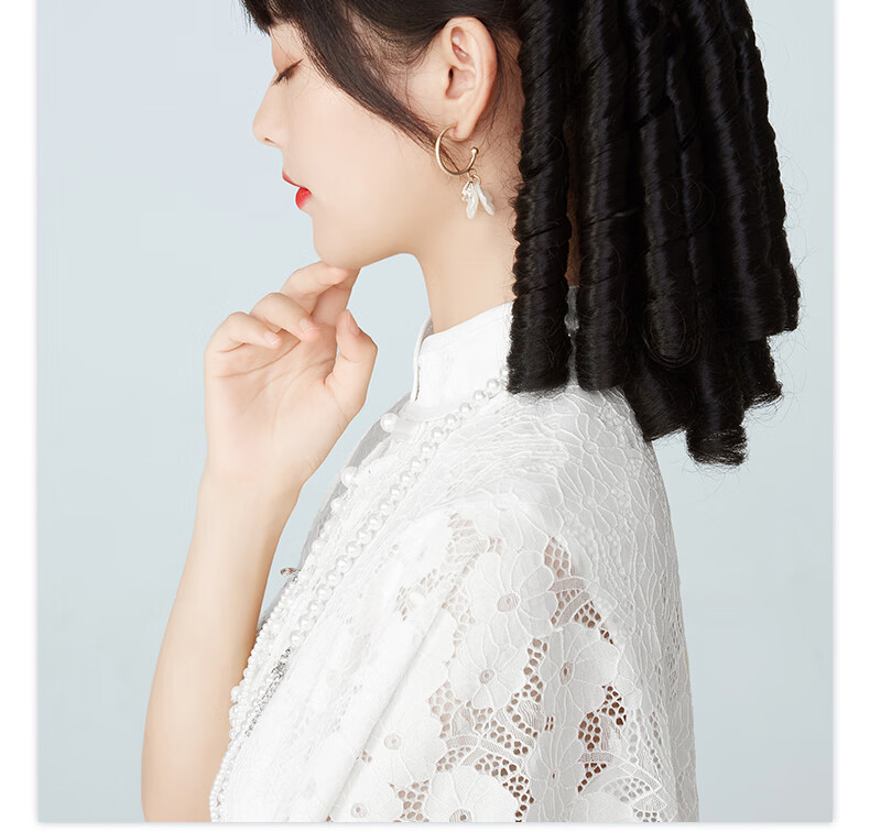 22新款 假发马尾女罗马卷民国大小姐油条公主复古旗袍蝴蝶结表演仿真