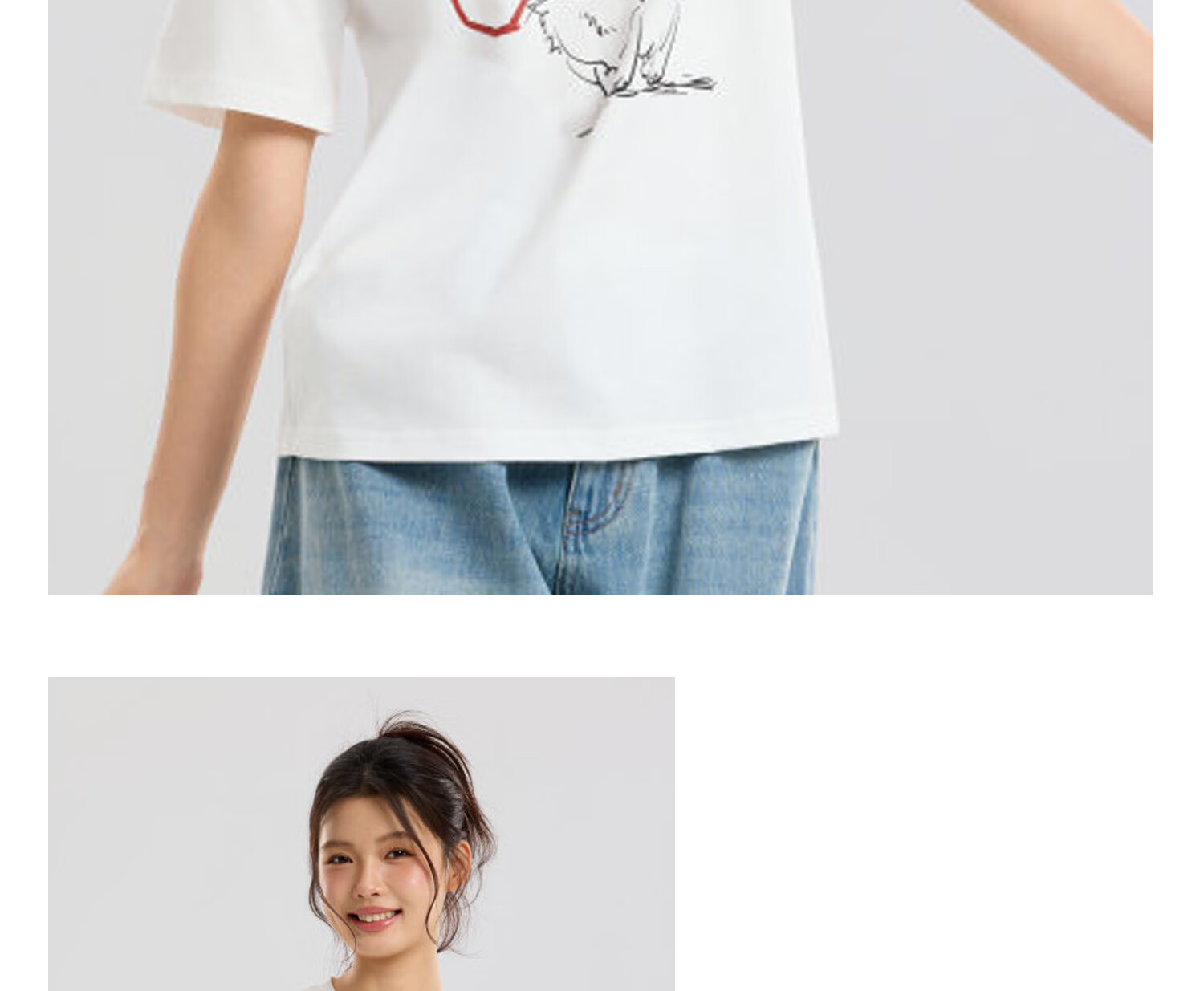 Metersbonwe Women's Short Sleeve T-Shirt 2026 Summer New Pure Cotton Hand-Painted Cat Print Loose Fit Versatile Tee 21