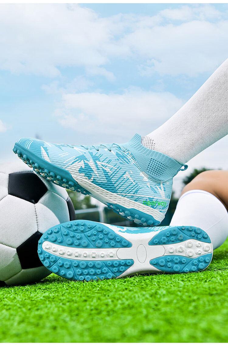 DEERWAY TF Turf Soccer Shoes Men Adult High-Top Ankle Support Youth Big Kids Competition Training Shoes White Moon Size 35 22