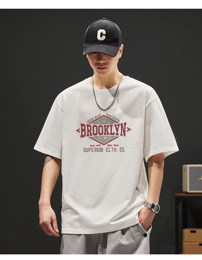 Jeanswest Men's 230g Pure Cotton Short Sleeve T-Shirt Summer New American Style Loose Fit INS Trendy Hong Kong Style Base Shirt 11