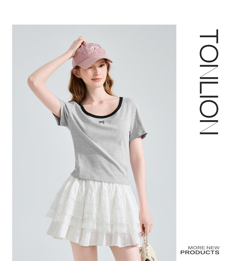 TonLion 2026 Summer New Short Sleeve T-Shirt Women Bowknot Sweet Fashion Korean Chic Stylish Top 3