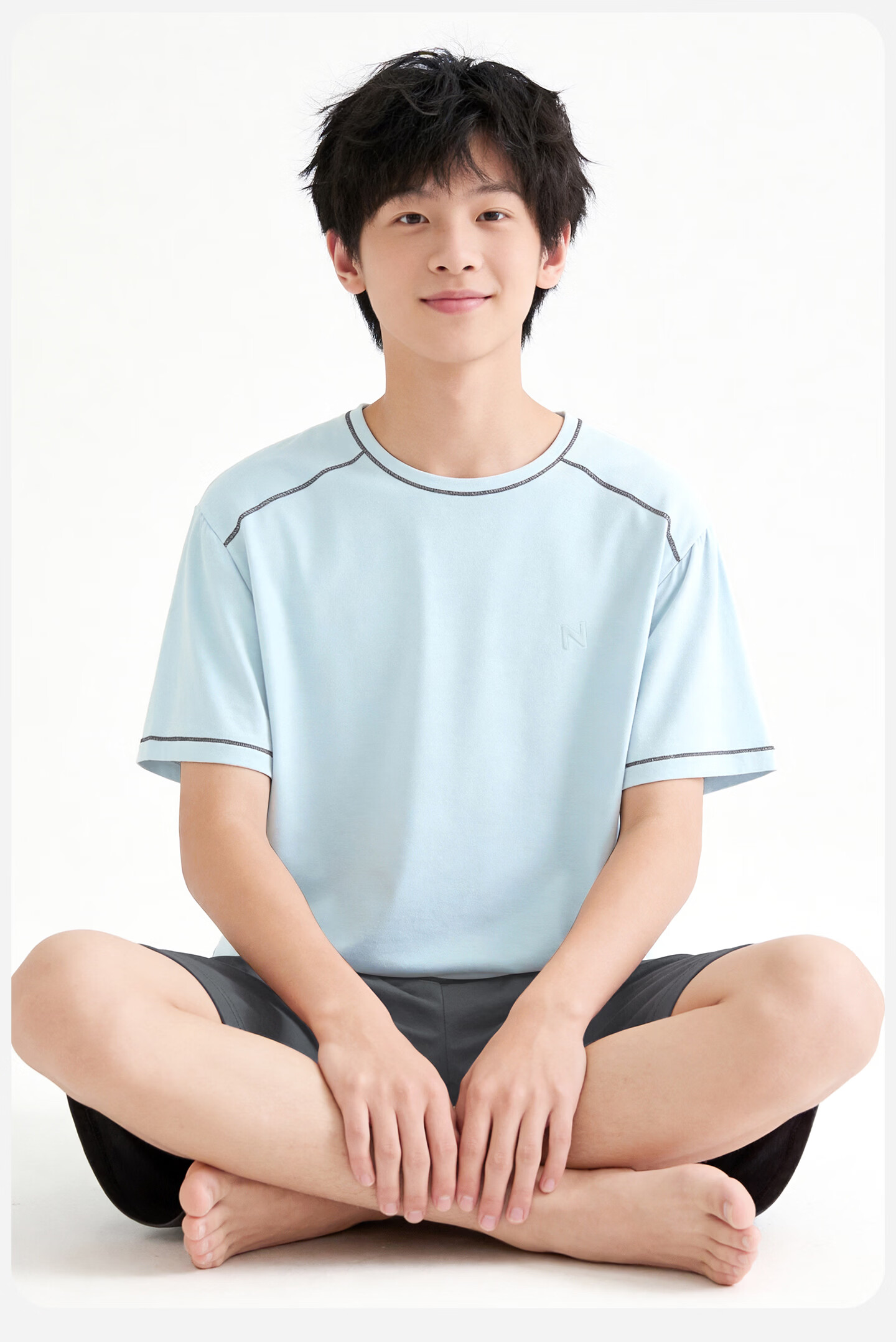 Langsha Children's Pajamas 2026 New Boys Teenagers Student Ice Silk Short Sleeve Set Summer Thin Homewear 20