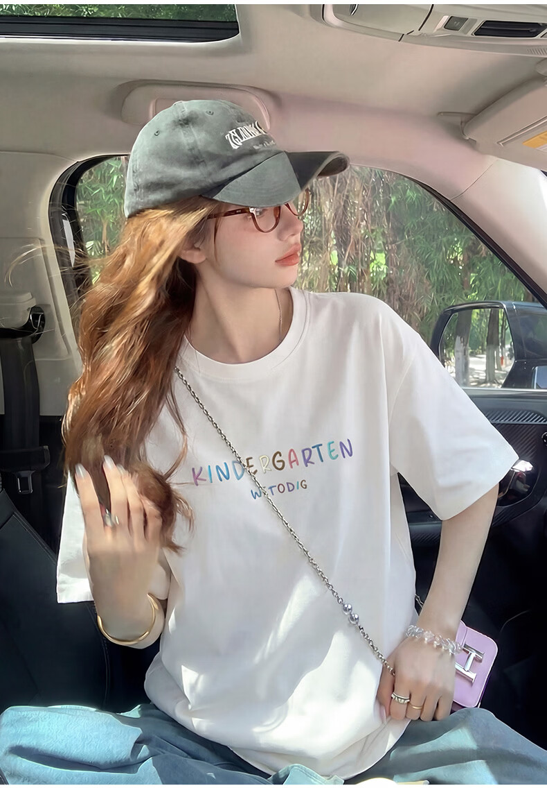 TonLion 2025 Summer Women's Crew Neck Front Text Print Short Sleeve T-Shirt 7