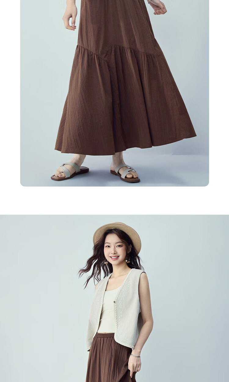 Giordano Women's Loose Flared Umbrella Skirt 2026 Summer New Patchwork Pleated Elastic Waist Long Skirt 13466206 14