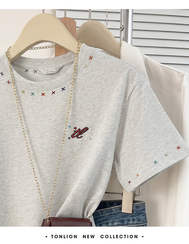 TonLion 2026 Summer New Women's Short Sleeve T-Shirt Unique Stylish Loose Fit Petite Korean Chic Early Spring Top 5