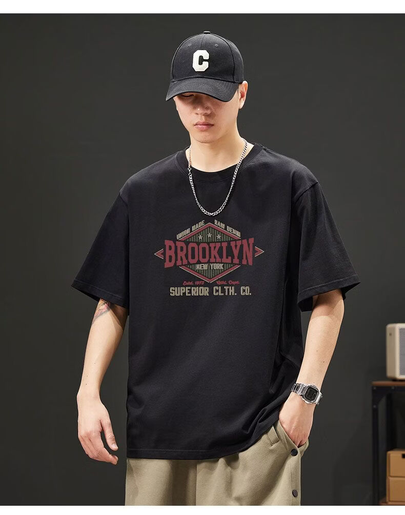Jeanswest Men's 230g Pure Cotton Short Sleeve T-Shirt Summer New American Style Loose Fit INS Trendy Hong Kong Style Base Shirt 13