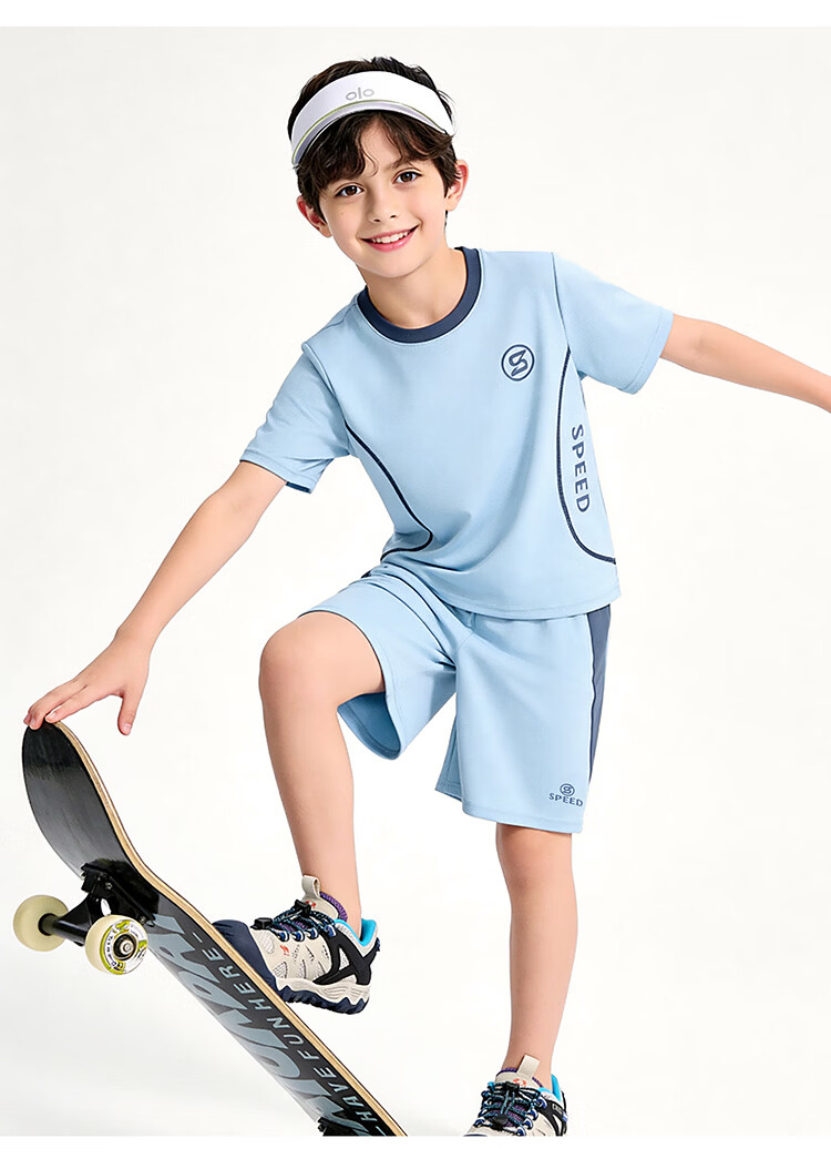 Bingxue Kapok Kids Sports Set Boys and Girls Ice Silk Summer Thin Quick-Dry Short Sleeve Outdoor Running Training Two-Piece Set 26