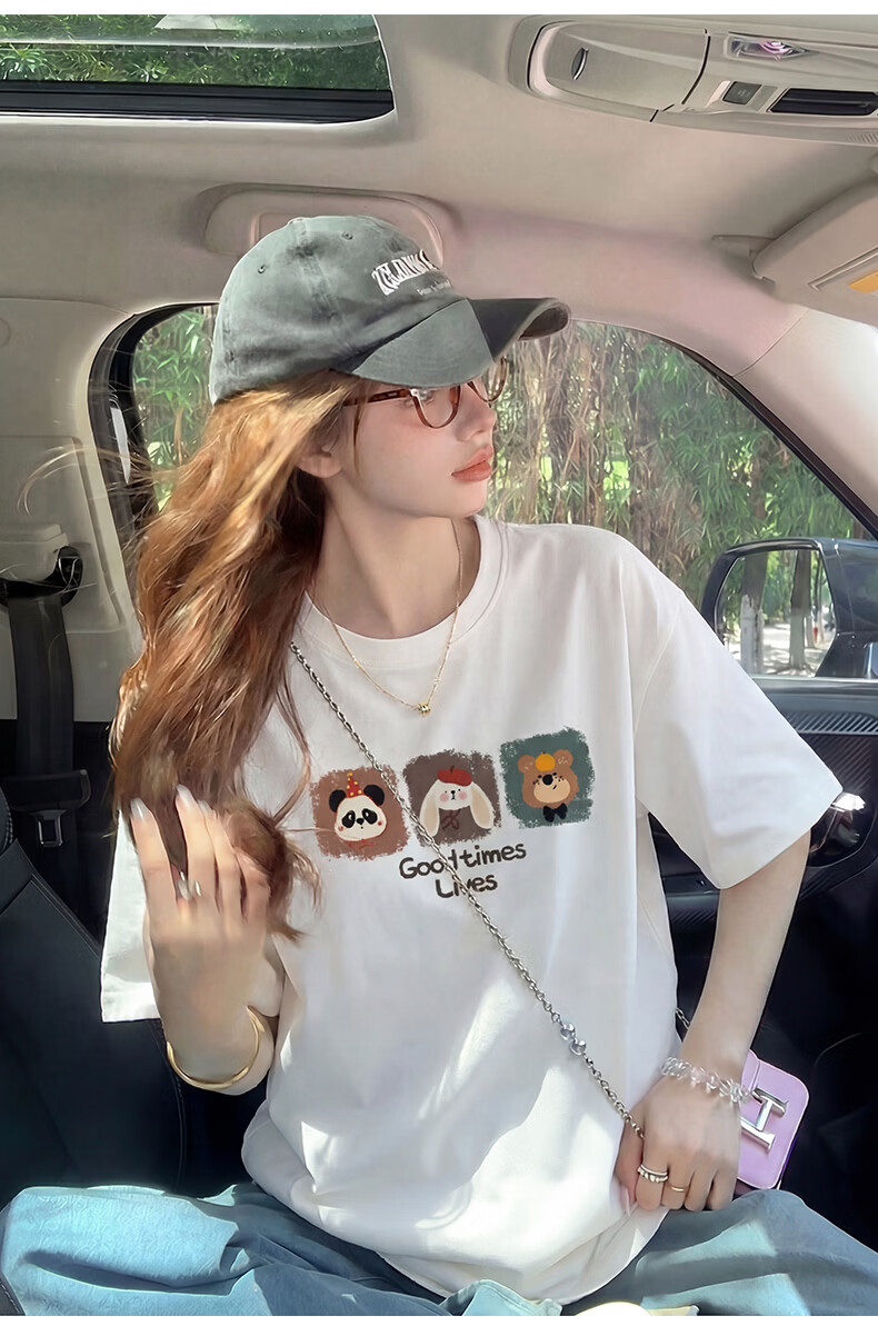 TonLion 2026 Summer Women's Fun Print Front Short Sleeve T-Shirt Casual Versatile Fashion High-End Women's T-Shirt 11
