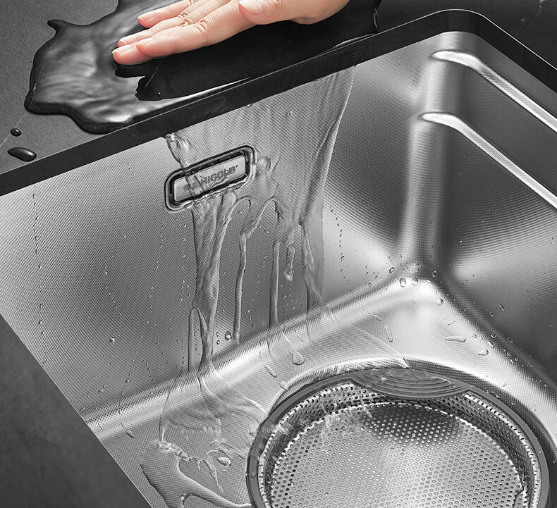 HIGOLD Kitchen Sink Stepped 304 Stainless Steel Left Drain Large Single Bowl 770*440mm Undermount Sink 11