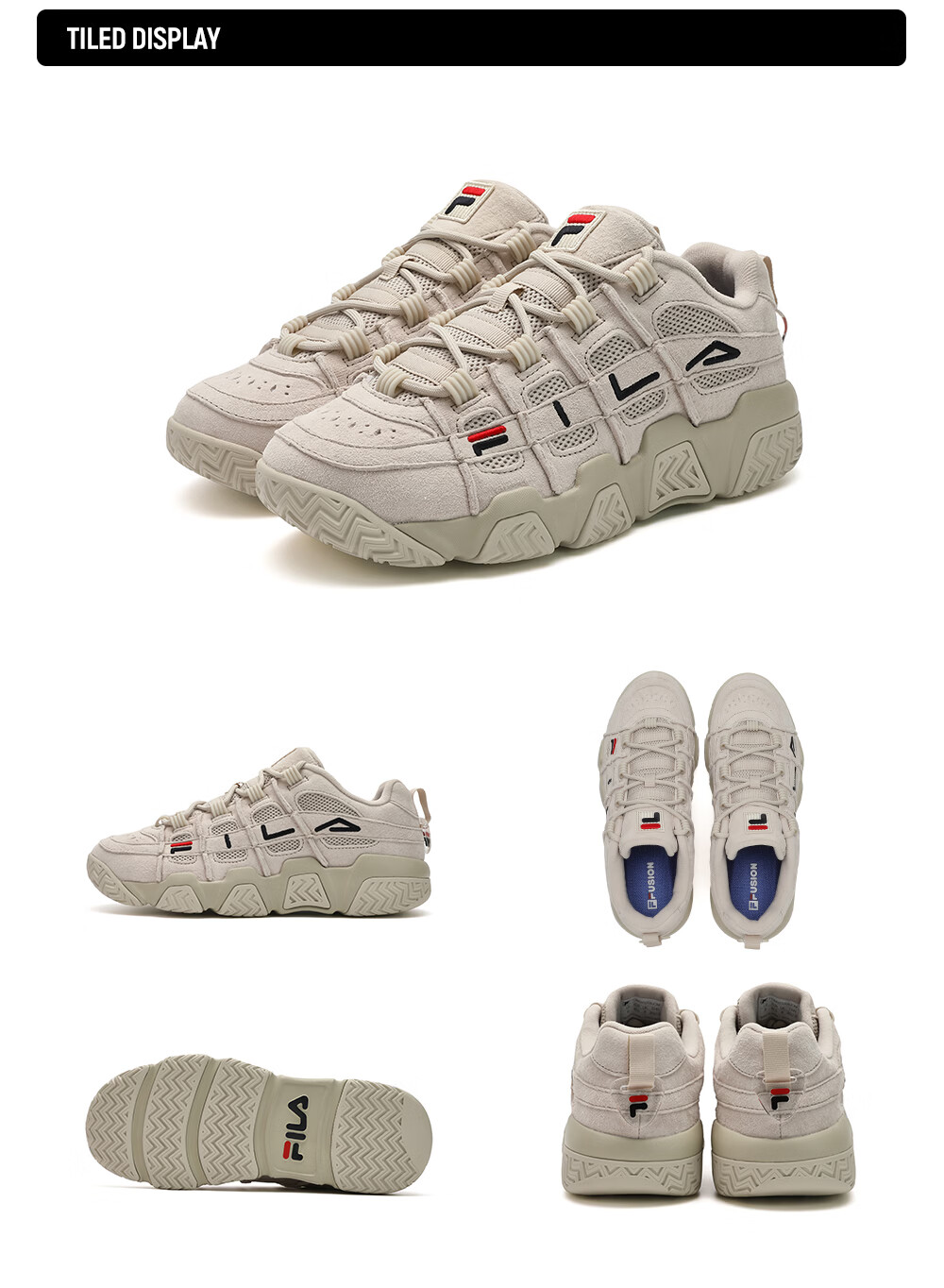 FILA FUSION FILA Trendy F Bread Shoes Dad Shoes Men's Thick Sole Retro Basketball Sports Shoes 7