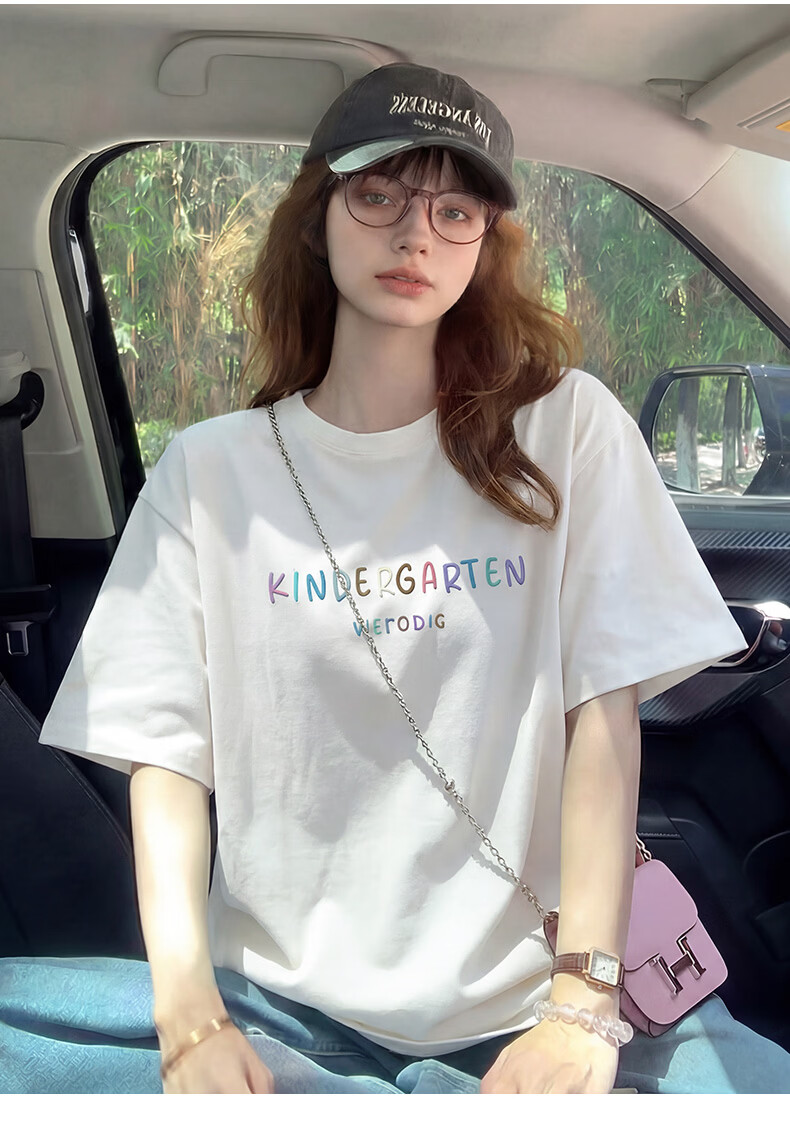 TonLion 2025 Summer Women's Crew Neck Front Text Print Short Sleeve T-Shirt 2