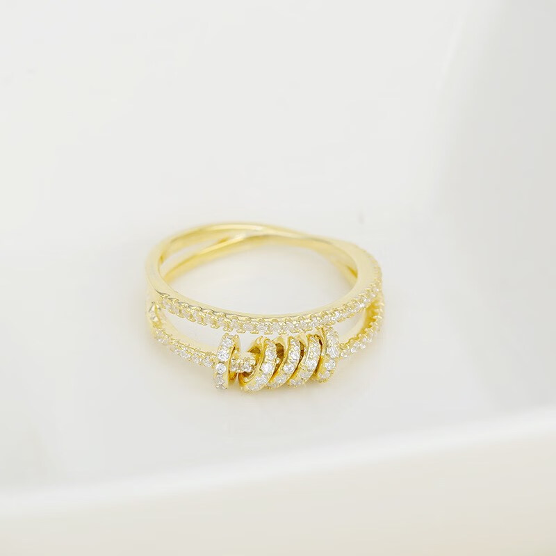 华花弥(huahuami)925银微镶锆石 双行灵动小圈戒指 设计感螺丝帽指环