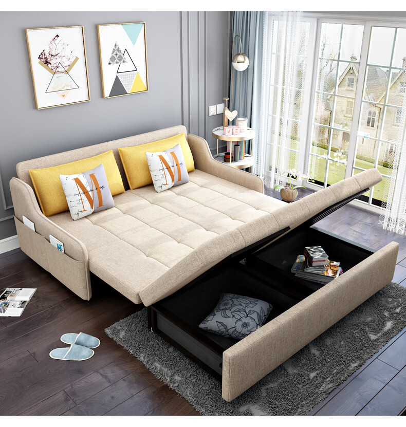 【品牌直营】欧式沙发床轻奢布艺沙发简约折叠床多功能大空间收纳沙发