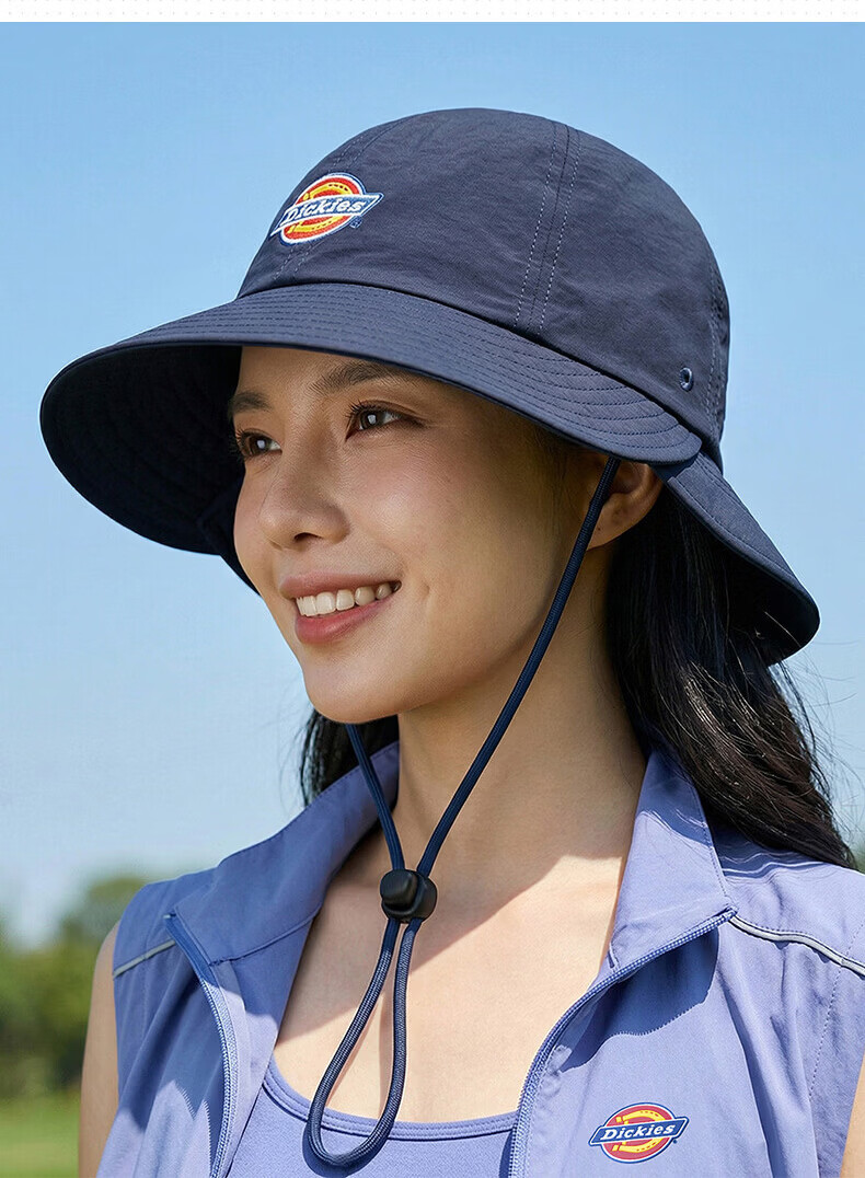Dickies New Solid Color Double Brim Sunshade Fisherman Hat Unisex Couple Large Brim Breathable Sun Protection Hiking Cap Blue 2