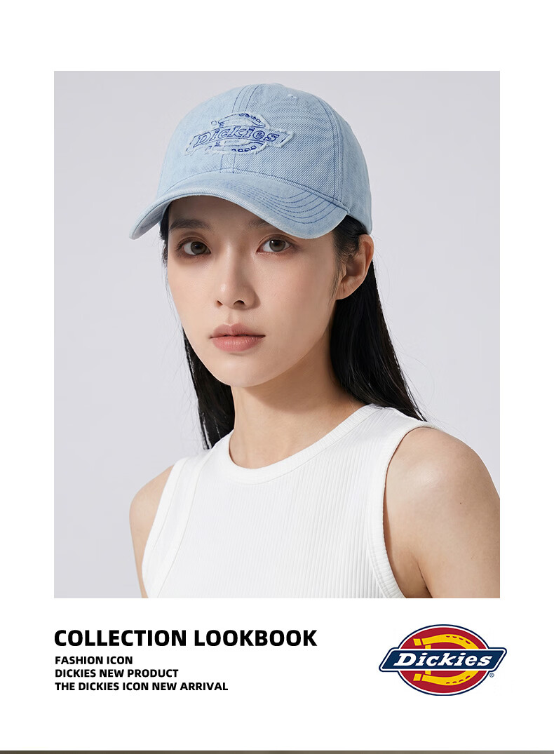Dickies Distressed Vintage Baseball Cap Unisex Couple Sun Protection Deep Fit Duckbill Hat Light Blue 5