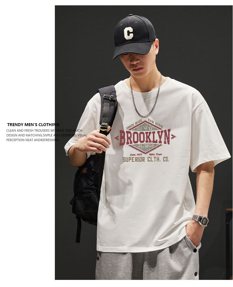 Jeanswest Men's 230g Pure Cotton Short Sleeve T-Shirt Summer New American Style Loose Fit INS Trendy Hong Kong Style Base Shirt 12