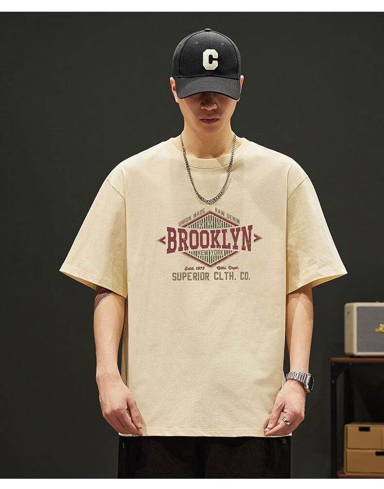 Jeanswest Men's 230g Pure Cotton Short Sleeve T-Shirt Summer New American Style Loose Fit INS Trendy Hong Kong Style Base Shirt 15