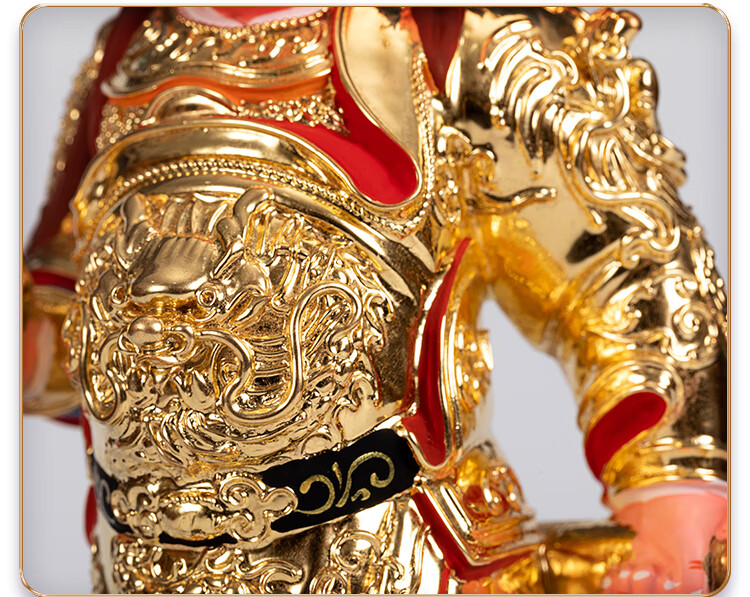 香樟木贴金周仓关平关公左右护法佛像素金家用供佛堂木雕神像摆件 8寸