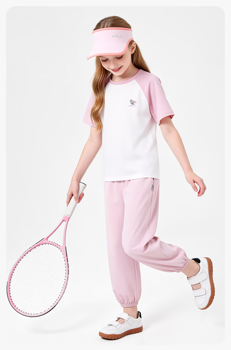 Disney Girls' Ice Silk Cooling Sun Protection Set Summer Raglan Sleeve T-Shirt and Jogger Mosquito-Repellent Pants Sports Set Blue Size 110 10