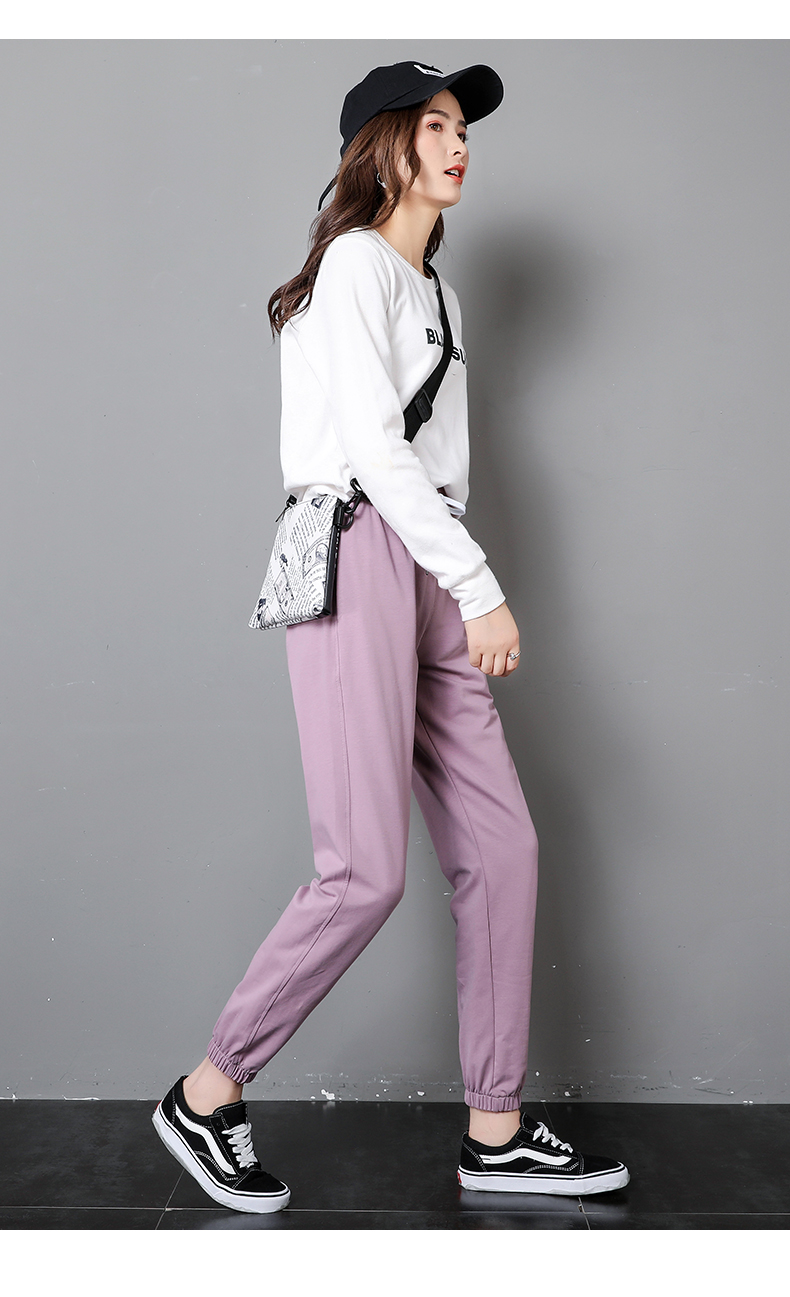 古黛妃 纯棉运动裤女学生2020韩版春秋季新款百搭显瘦哈伦裤纯色休闲