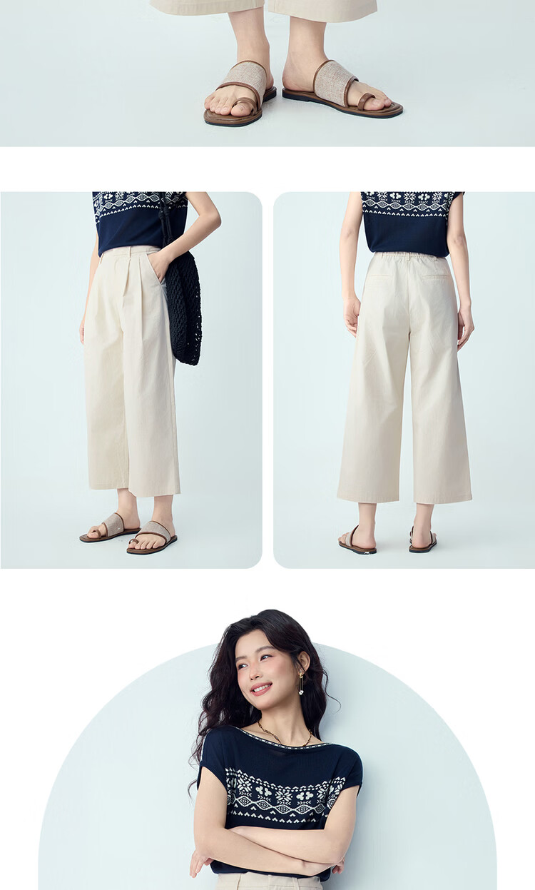 Giordano Women's Loose Fit Pants 2026 Summer New Pure Cotton Pleated Semi-Elastic Waist Cropped Casual Pants 13426301 12