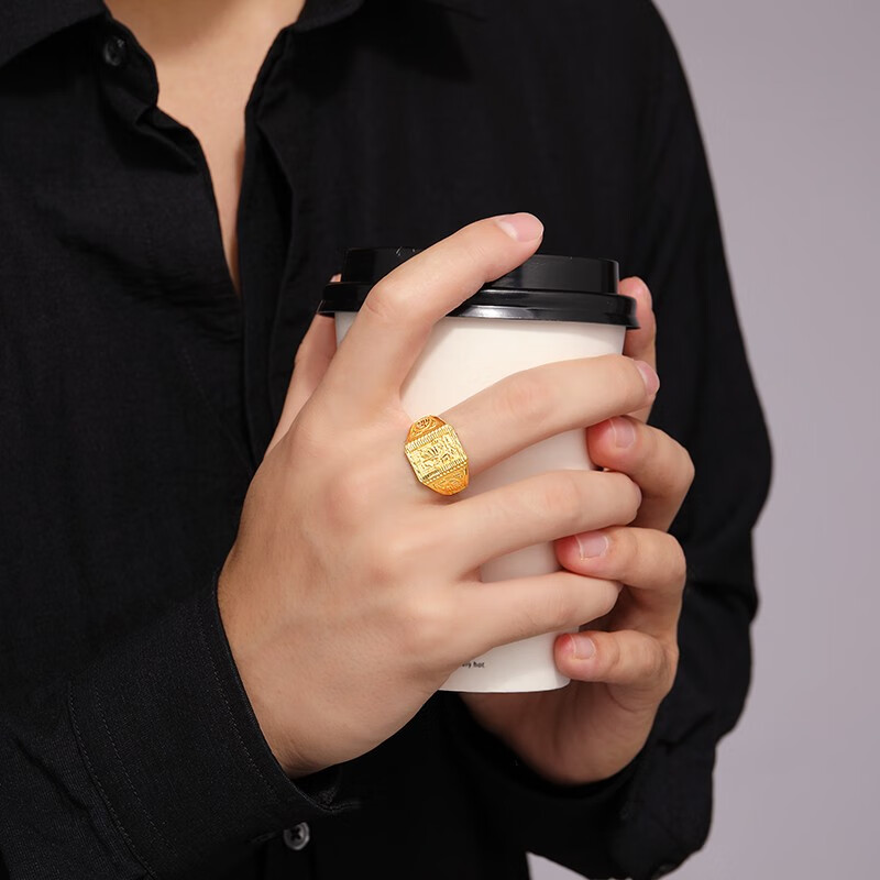 潮宏基 一帆风顺 黄金戒指男士指环足金戒指男戒活口戒子手饰金饰礼物