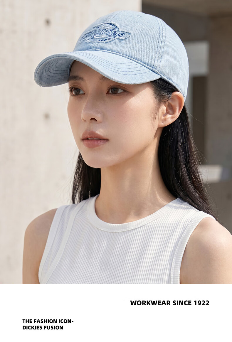 Dickies Distressed Vintage Baseball Cap Unisex Couple Sun Protection Deep Fit Duckbill Hat Light Blue 4