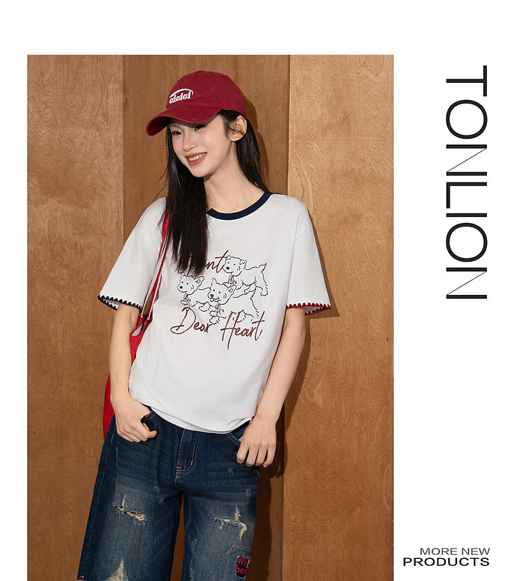 TonLion 2026 Summer Women's Short Sleeve T-Shirt Pure Cotton Youthful Fashionable White Versatile Early Spring Top 12