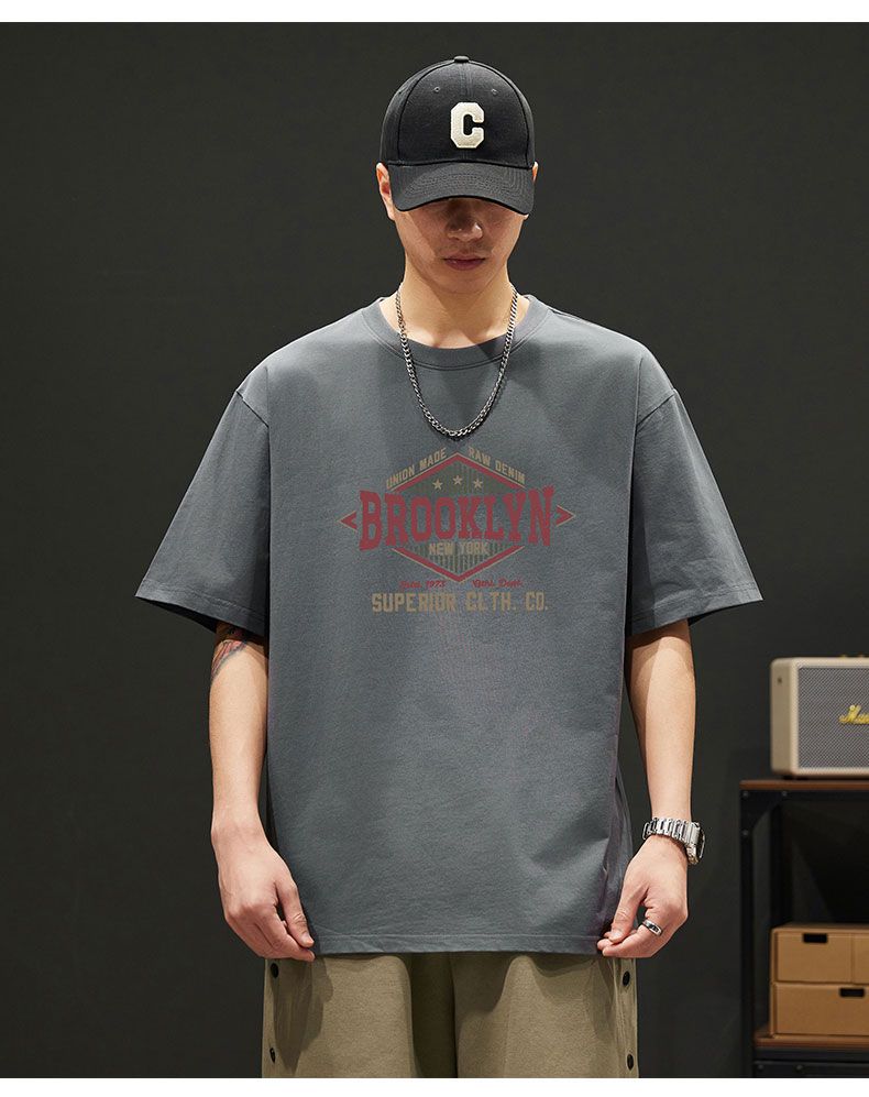 Jeanswest Men's 230g Pure Cotton Short Sleeve T-Shirt Summer New American Style Loose Fit INS Trendy Hong Kong Style Base Shirt 17